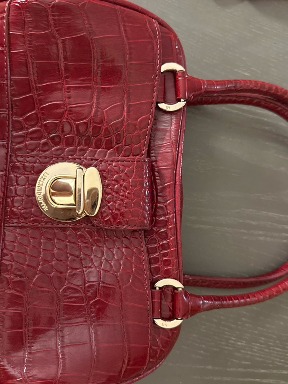 Liz Claiborne Red Croc-Embossed Satchel with Gold Hardware